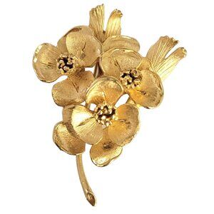 Corocraft Vintage Gold Tone Flower Bunch Brooch, Signed
